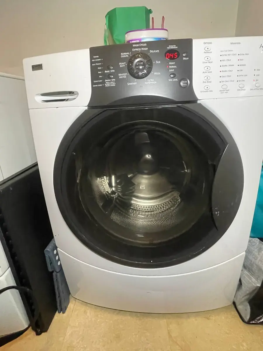 Kenmore white front-load washer in customer laundry room — EasyBear repair
